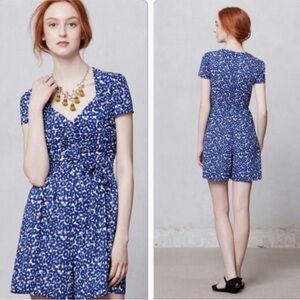 Anthropologie Blue and White Floral Jumpsuit